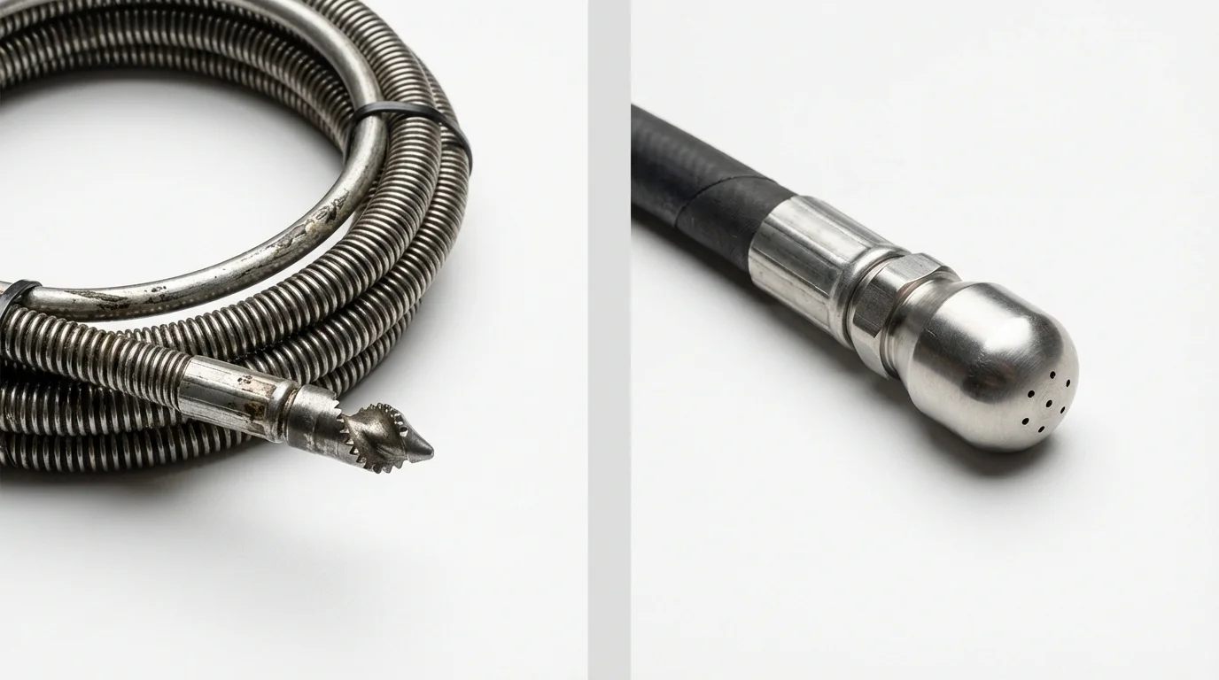 Drain snake cable and hydro jetting nozzle used for drain cleaning in Shirley, MA
