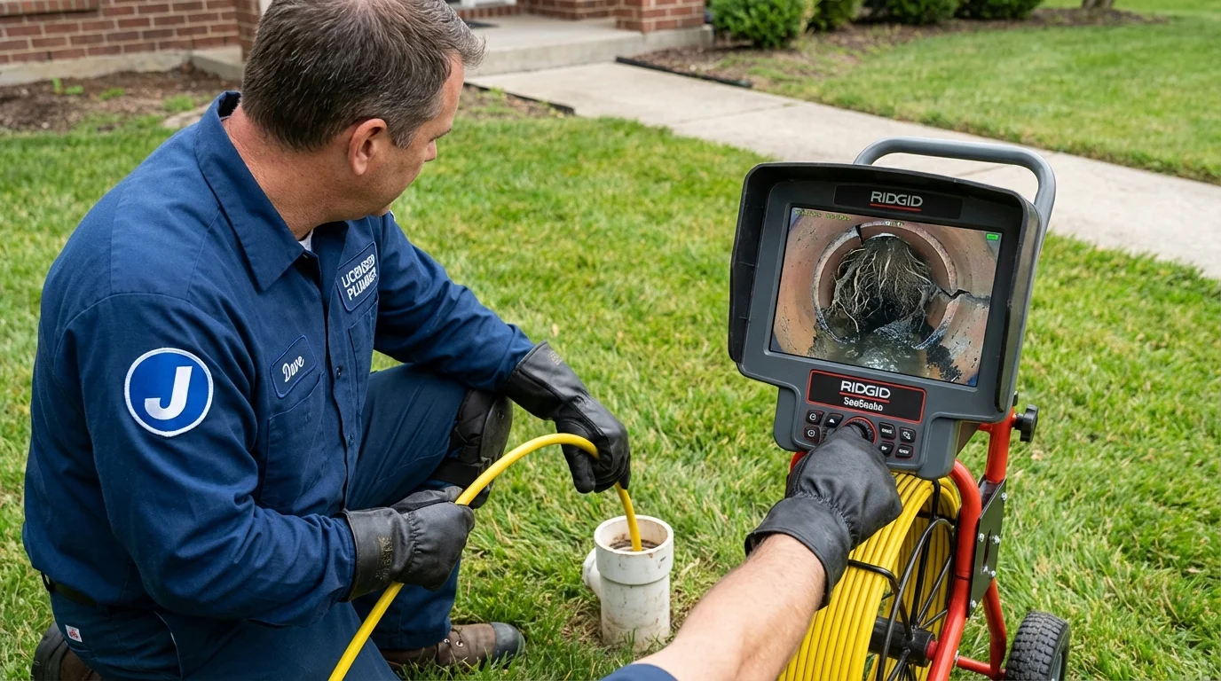 Sewer camera inspection being performed by Johns Plumbing LLC in Shirley